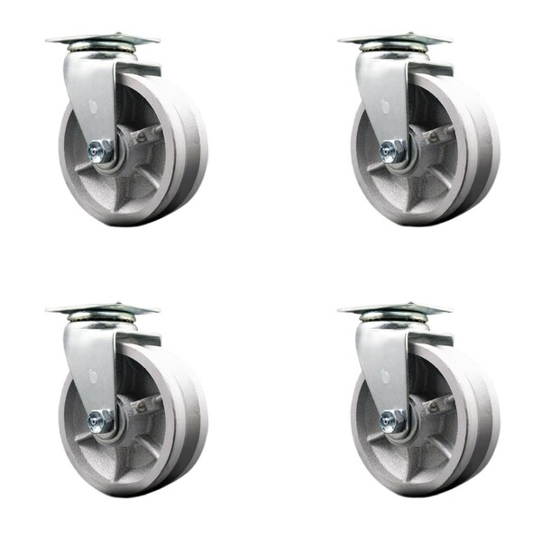 Service Caster 5'' V-Groove Semi Steel Wheel Swivel Caster Set with Bronze Bearings, 4PK SCC-20S520-VGBZ-4 - main